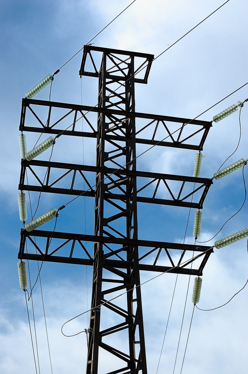 voltage, outdoors, nobody, danger, construction, clear, engineering, electrical, connection, business, nature, distribution, post, urban, clouds, industrial, resource, metallic, watt, deliver, strength, transportation, resistance, network, development, amperage